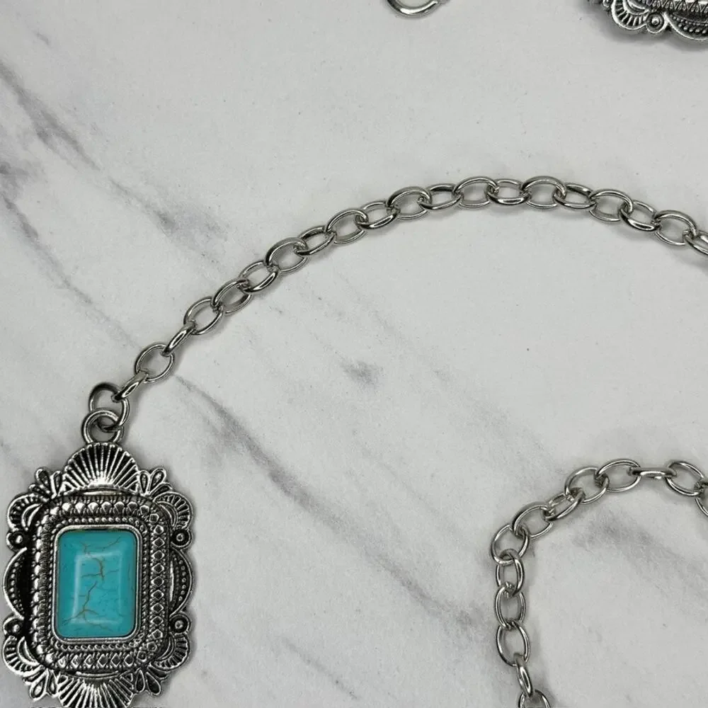Faux Turquoise Western Concho Chain Belt OS ✨